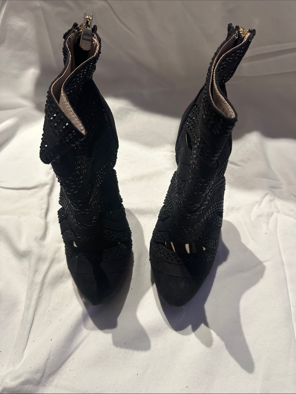bebe Black Embellished High-Heel Ankle Boots